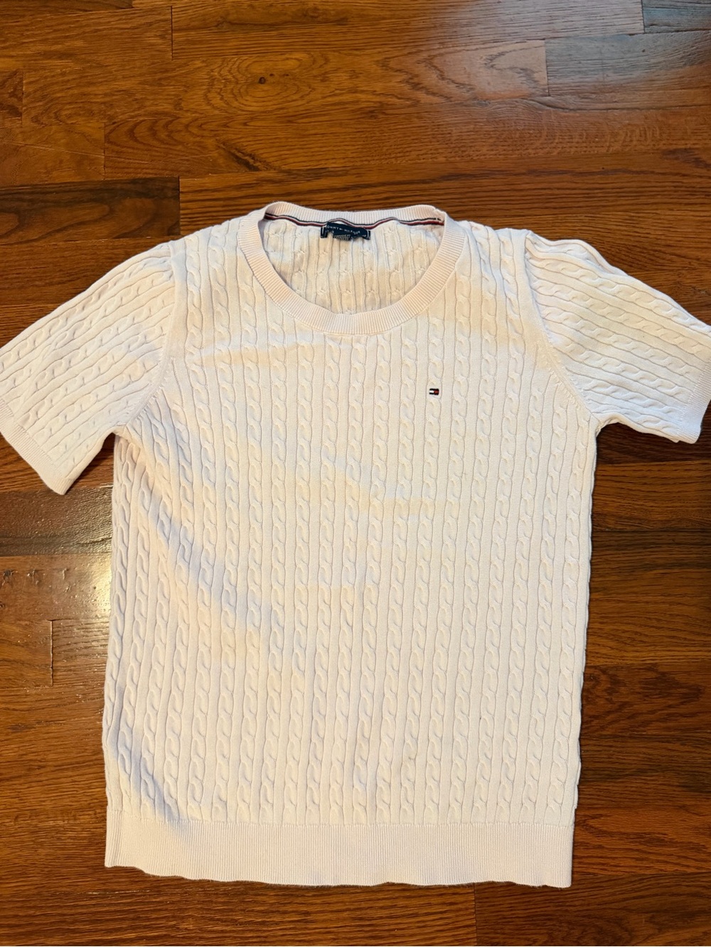 Tommy Hilfiger women’s light pink Cable Knit Short Sleeve Sweater